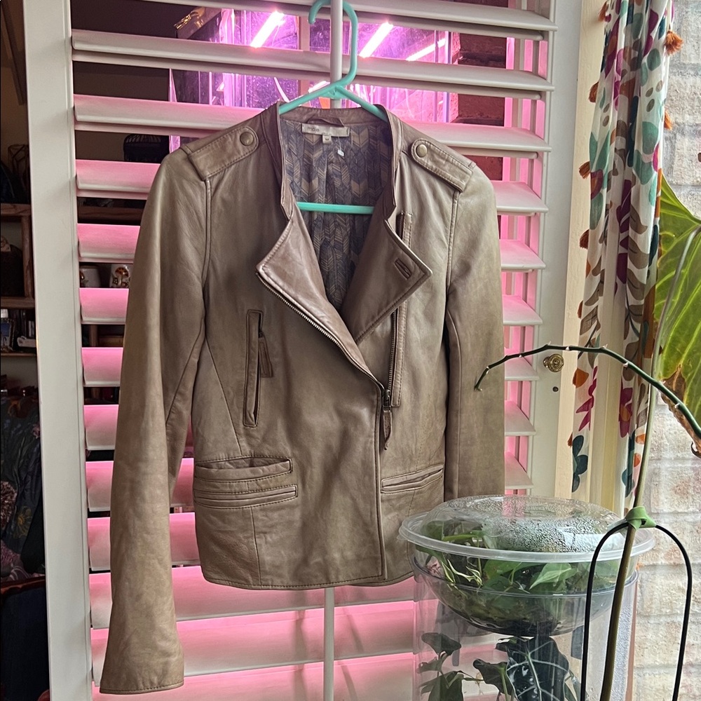 Maje Designer Jacket-  Women's Tan Leather Jacket